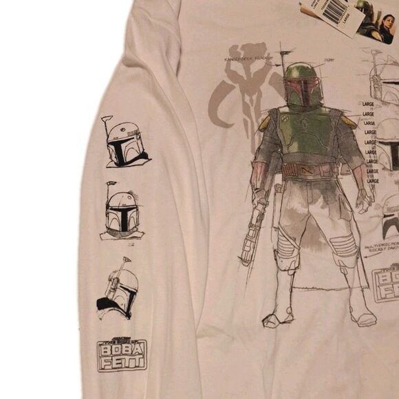 Star Wars Men’s Large Long Sleeve T-Shirt Boba Fett Helmet Sketch Diagram Tee - Picture 4 of 8